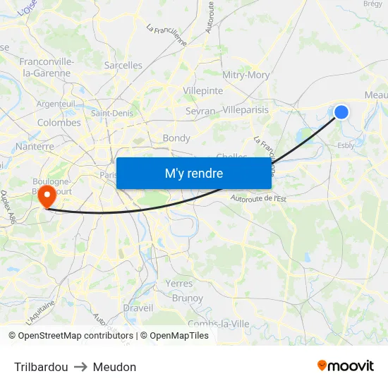 Trilbardou to Meudon map
