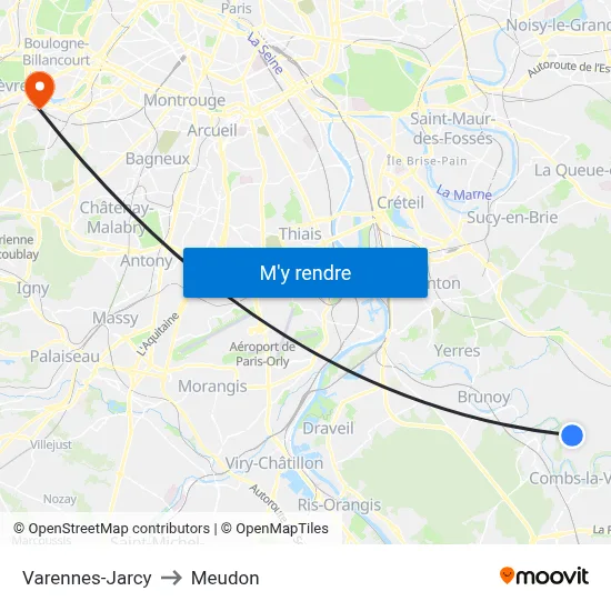 Varennes-Jarcy to Meudon map