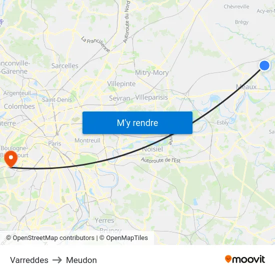 Varreddes to Meudon map