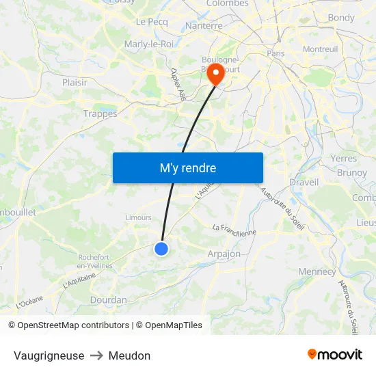 Vaugrigneuse to Meudon map