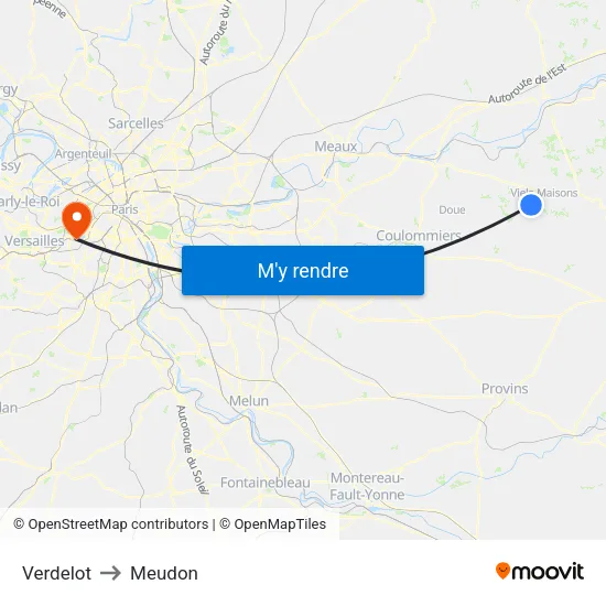 Verdelot to Meudon map