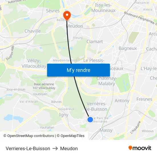 Verrieres-Le-Buisson to Meudon map