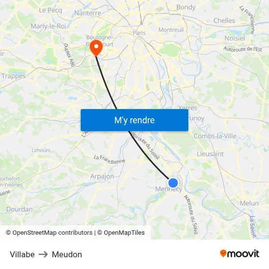 Villabe to Meudon map