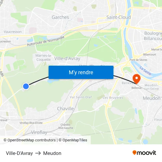 Ville-D'Avray to Meudon map