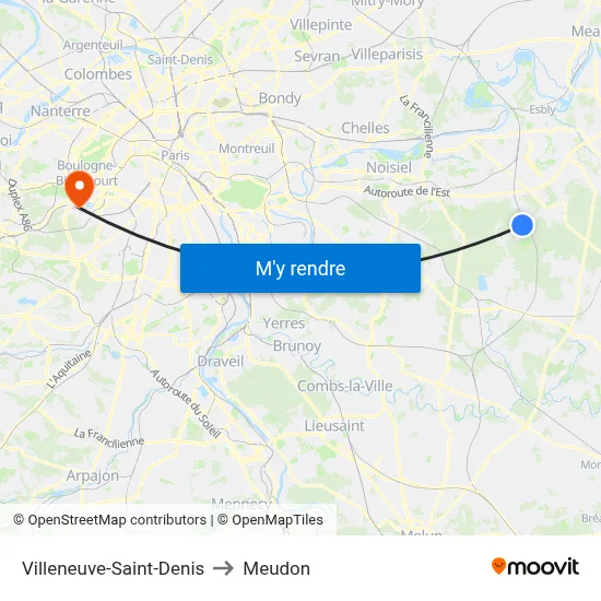 Villeneuve-Saint-Denis to Meudon map