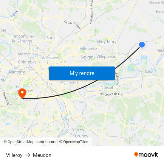 Villeroy to Meudon map