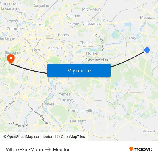 Villiers-Sur-Morin to Meudon map