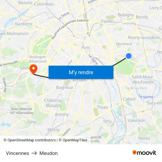 Vincennes to Meudon map