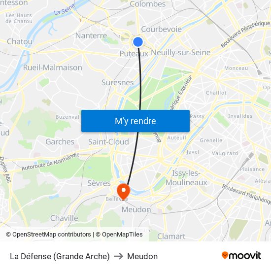 La Défense (Grande Arche) to Meudon map