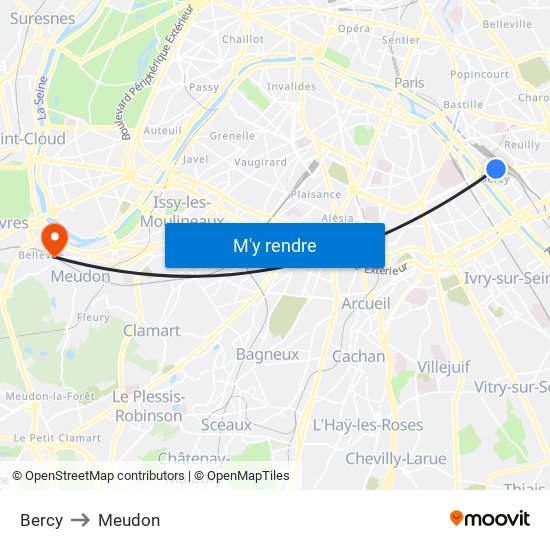 Bercy to Meudon map