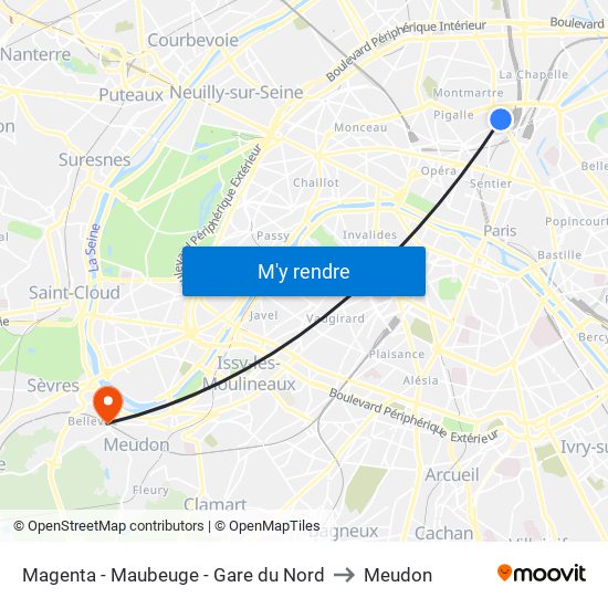 Magenta - Maubeuge - Gare du Nord to Meudon map