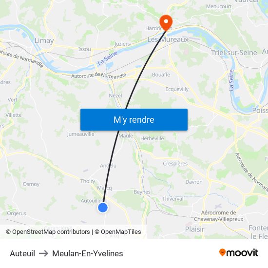 Auteuil to Meulan-En-Yvelines map