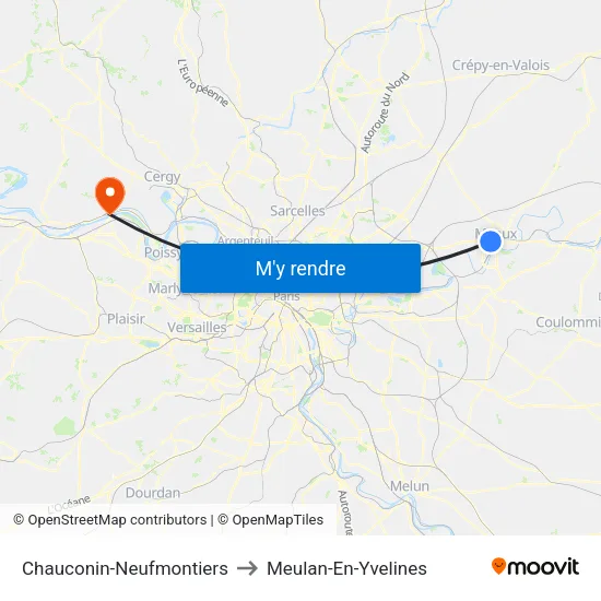 Chauconin-Neufmontiers to Meulan-En-Yvelines map