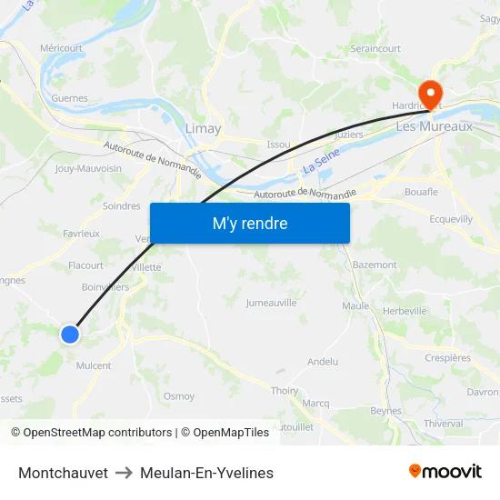 Montchauvet to Meulan-En-Yvelines map