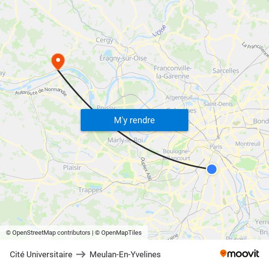 Cité Universitaire to Meulan-En-Yvelines map