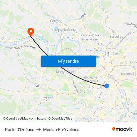 Porte D'Orléans to Meulan-En-Yvelines map
