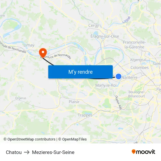Chatou to Mezieres-Sur-Seine map