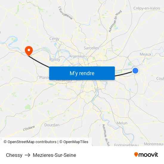 Chessy to Mezieres-Sur-Seine map