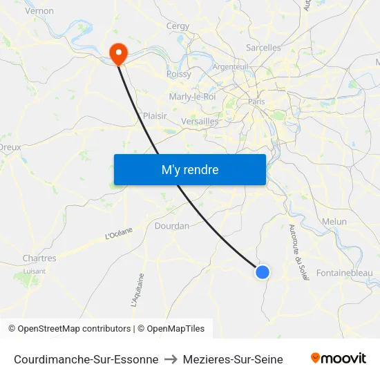 Courdimanche-Sur-Essonne to Mezieres-Sur-Seine map