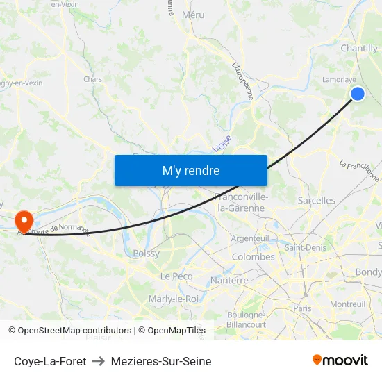 Coye-La-Foret to Mezieres-Sur-Seine map