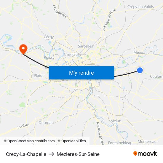 Crecy-La-Chapelle to Mezieres-Sur-Seine map