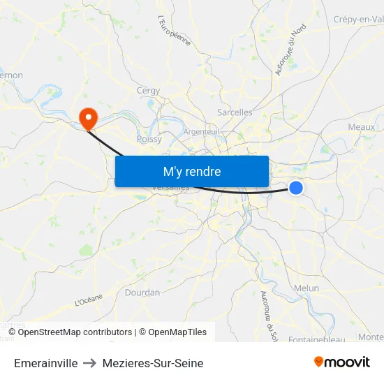 Emerainville to Mezieres-Sur-Seine map