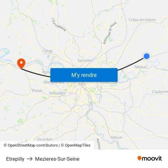 Etrepilly to Mezieres-Sur-Seine map