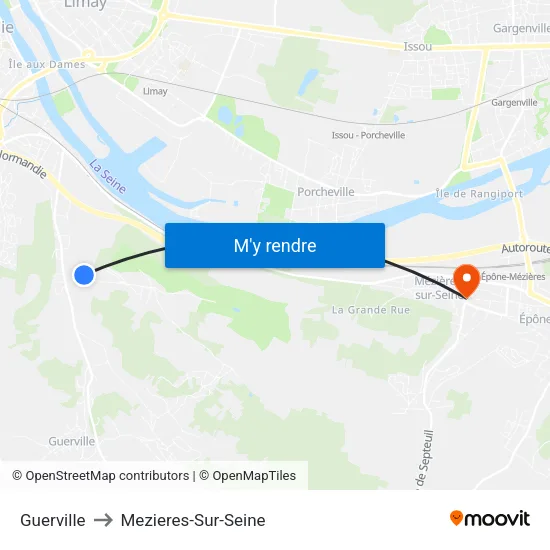 Guerville to Mezieres-Sur-Seine map