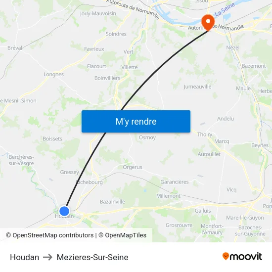 Houdan to Mezieres-Sur-Seine map