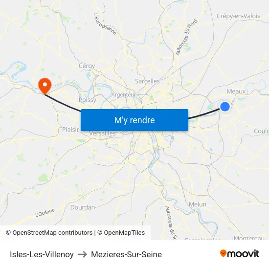 Isles-Les-Villenoy to Mezieres-Sur-Seine map