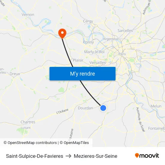 Saint-Sulpice-De-Favieres to Mezieres-Sur-Seine map