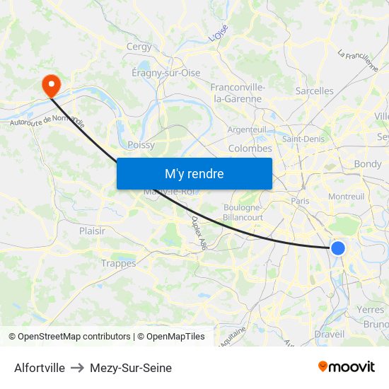 Alfortville to Mezy-Sur-Seine map