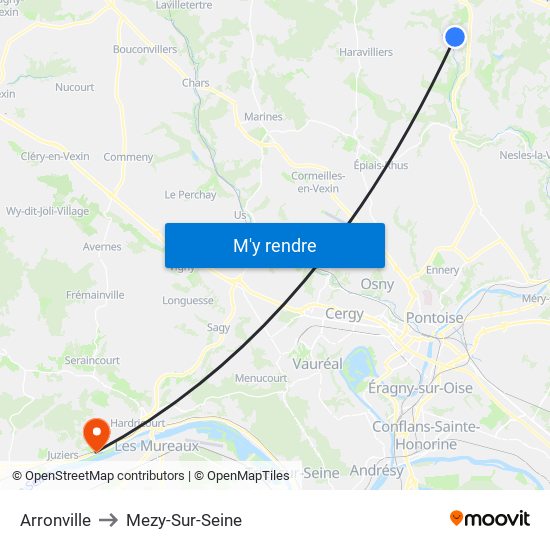 Arronville to Mezy-Sur-Seine map