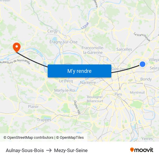Aulnay-Sous-Bois to Mezy-Sur-Seine map