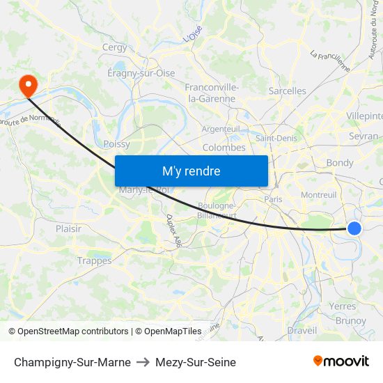 Champigny-Sur-Marne to Mezy-Sur-Seine map