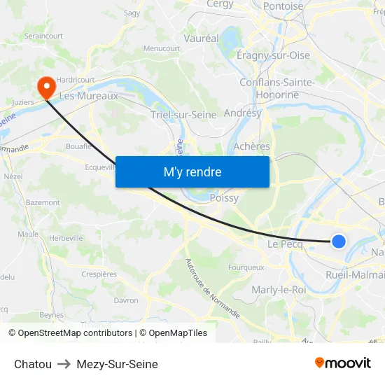 Chatou to Mezy-Sur-Seine map