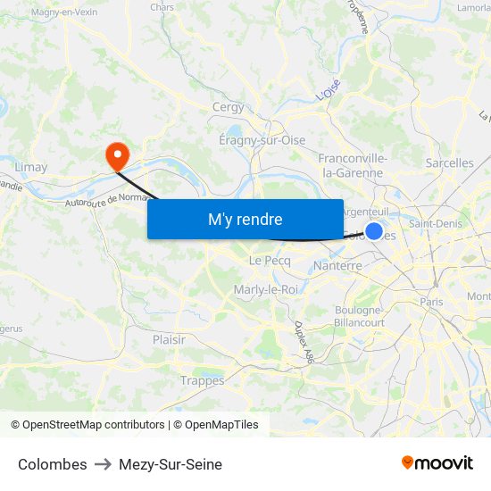 Colombes to Mezy-Sur-Seine map