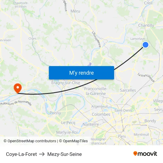 Coye-La-Foret to Mezy-Sur-Seine map