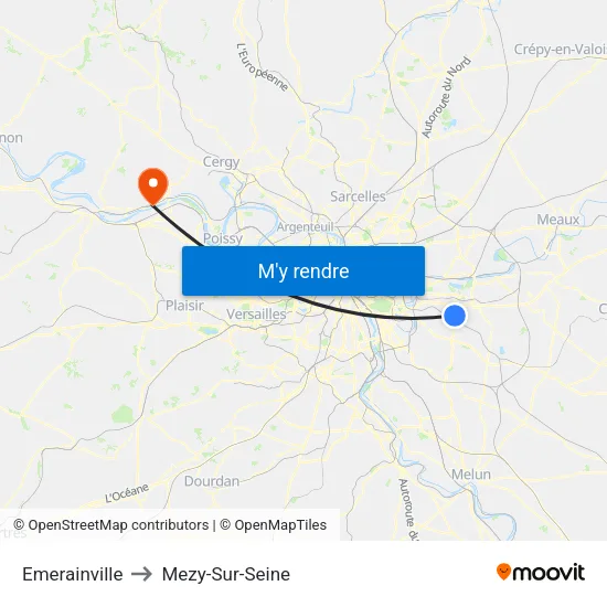 Emerainville to Mezy-Sur-Seine map