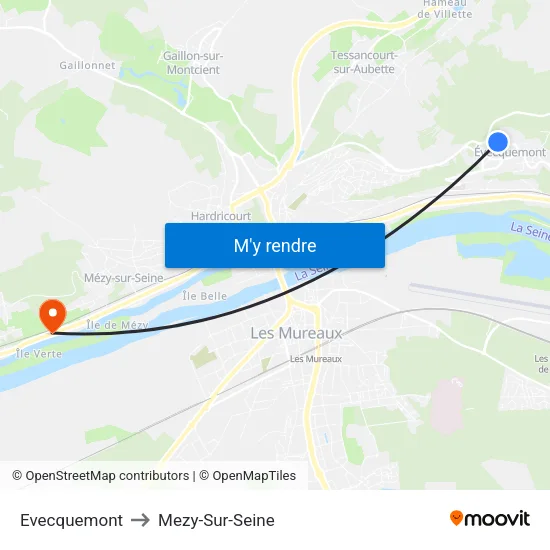 Evecquemont to Mezy-Sur-Seine map
