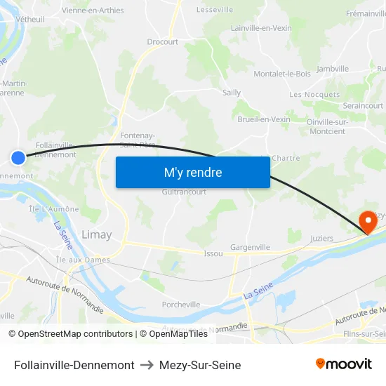 Follainville-Dennemont to Mezy-Sur-Seine map