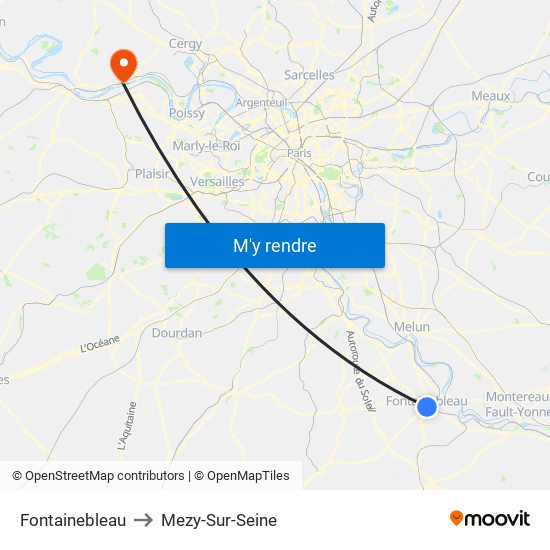 Fontainebleau to Mezy-Sur-Seine map