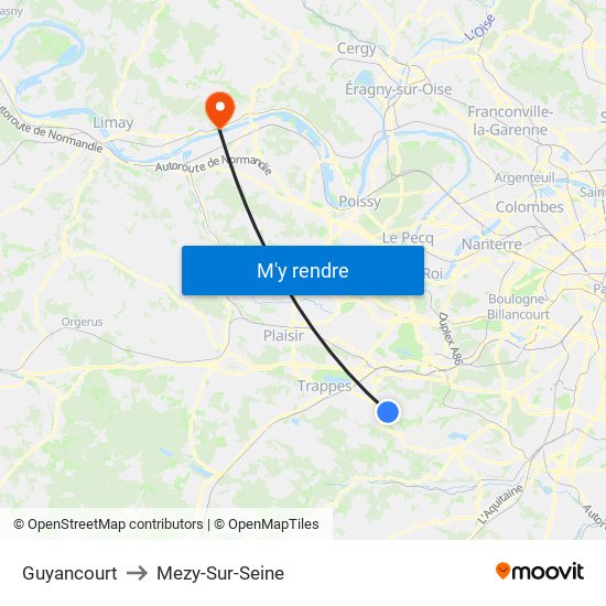 Guyancourt to Mezy-Sur-Seine map