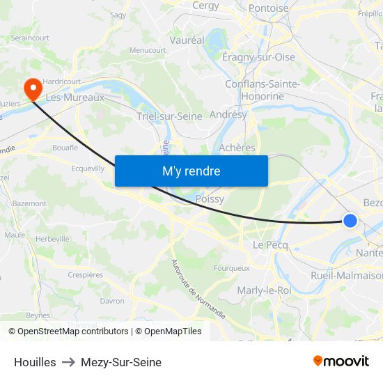 Houilles to Mezy-Sur-Seine map