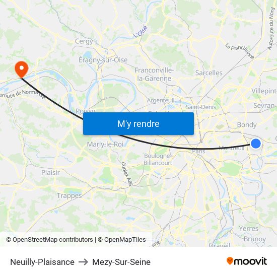 Neuilly-Plaisance to Mezy-Sur-Seine map