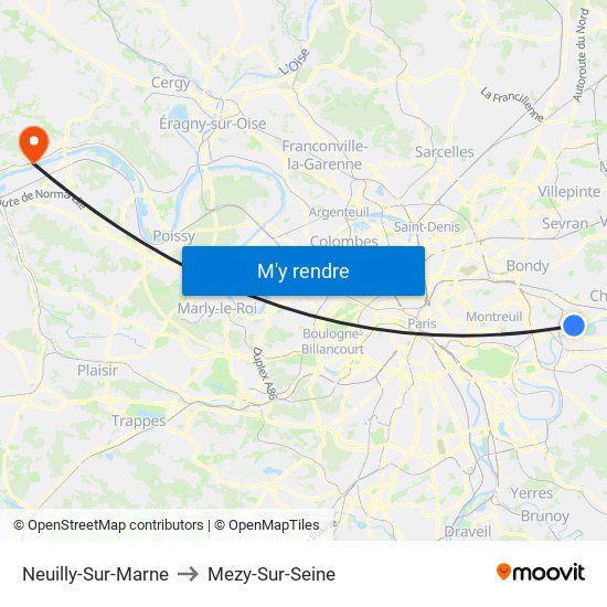 Neuilly-Sur-Marne to Mezy-Sur-Seine map