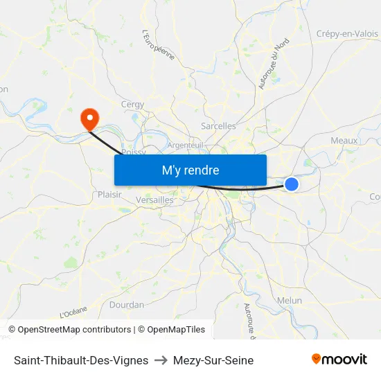 Saint-Thibault-Des-Vignes to Mezy-Sur-Seine map