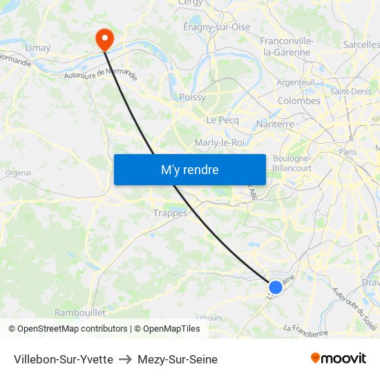 Villebon-Sur-Yvette to Mezy-Sur-Seine map