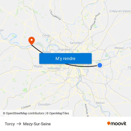 Torcy to Mezy-Sur-Seine map