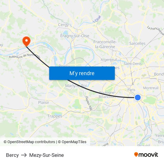 Bercy to Mezy-Sur-Seine map